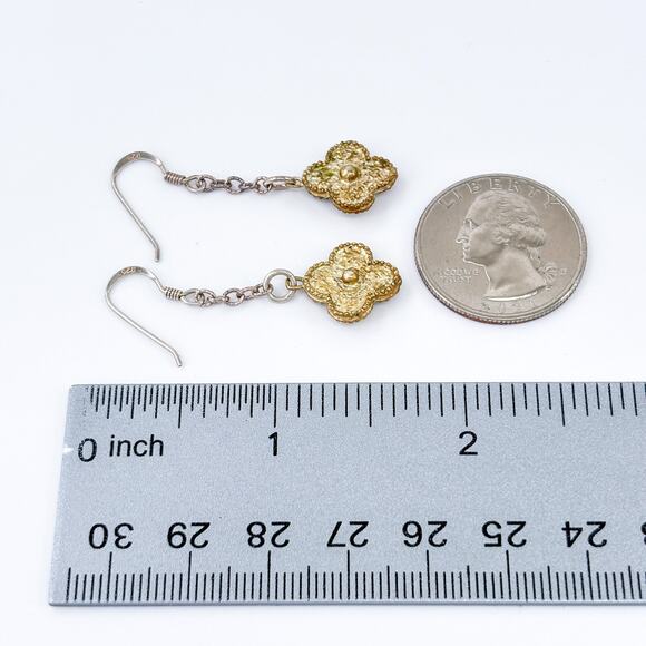 Vintage Sterling Silver 925 Gold Tone Clover Dangle Earrings - Picture 7 of 8